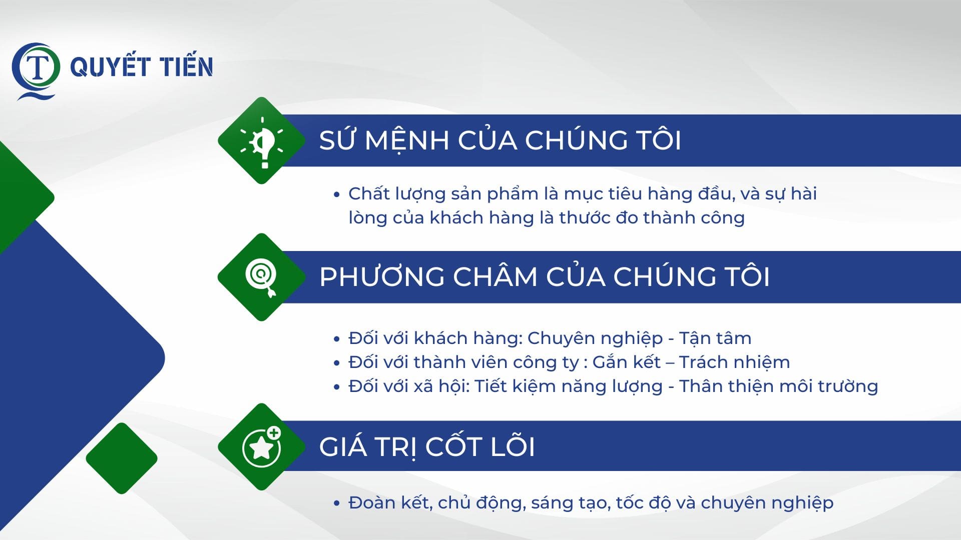 Sứ mệnh - phương châm - giá trị của quyết tiến